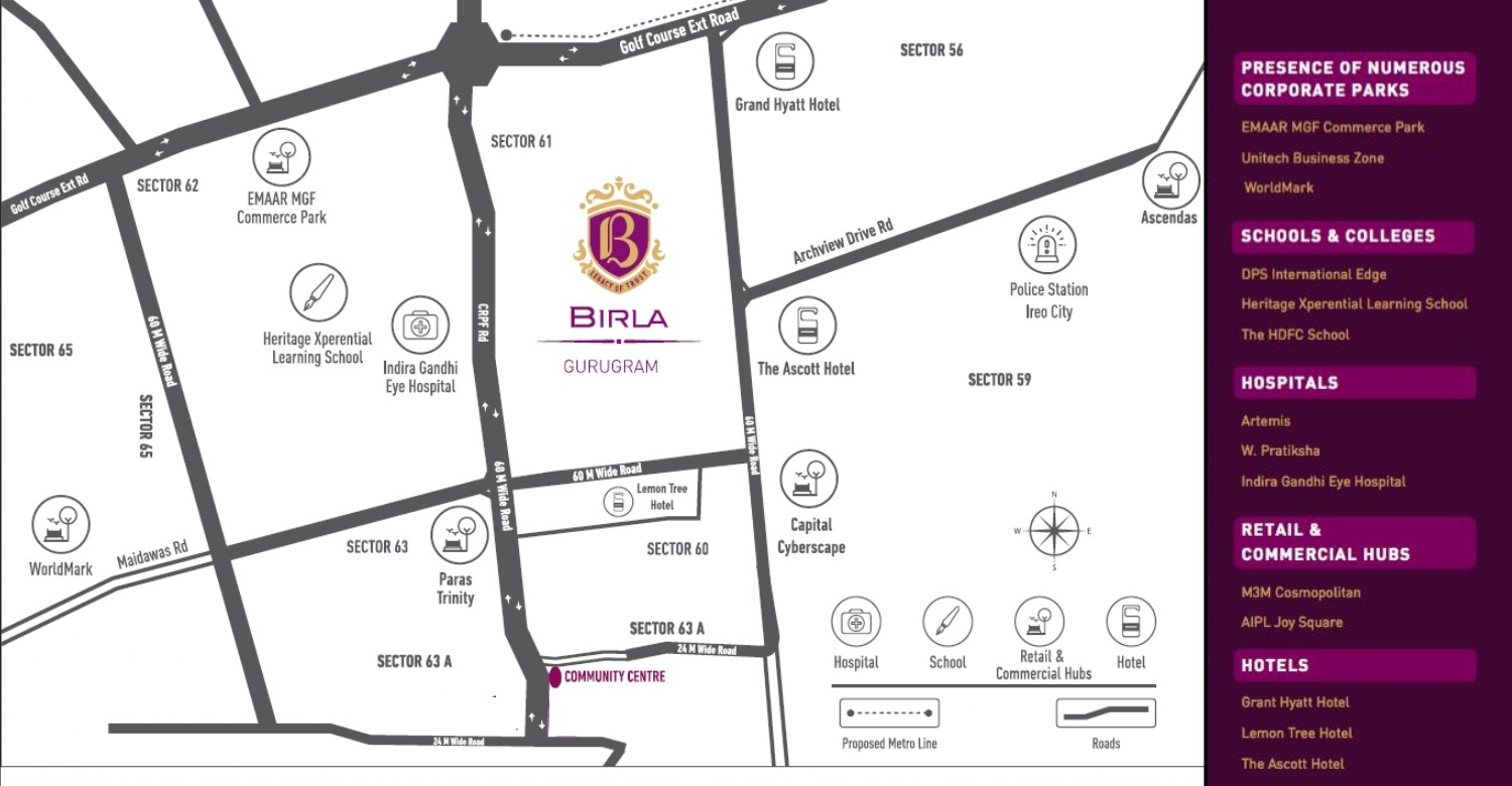 Birla Sector 63 Gurgaon Location Map