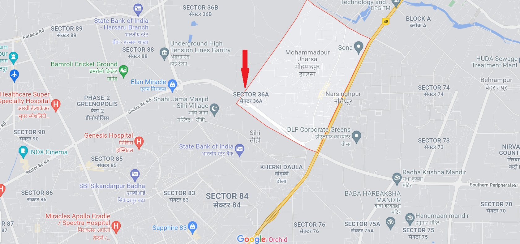 Birla Sector 36 Location Map