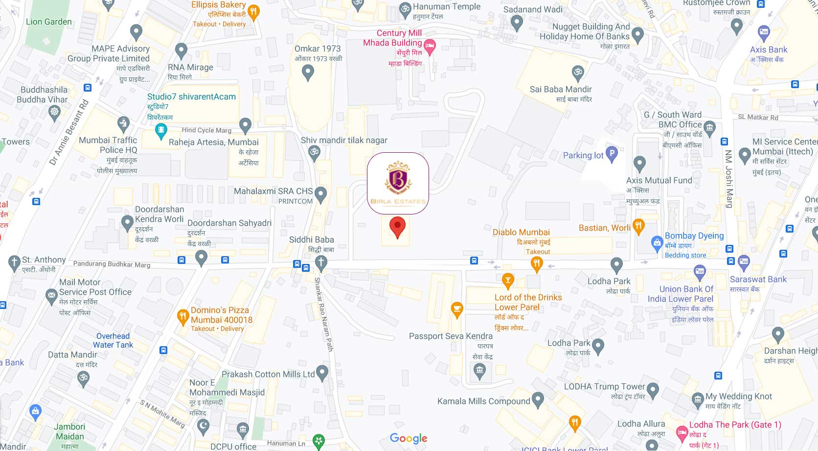 Birla Niyaara Worli Location Map